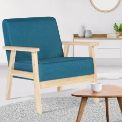 Fauteuil scandinave bois bleu canard