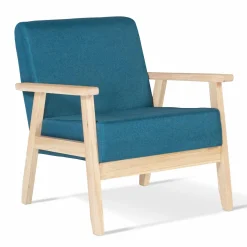 Fauteuil scandinave bois bleu canard