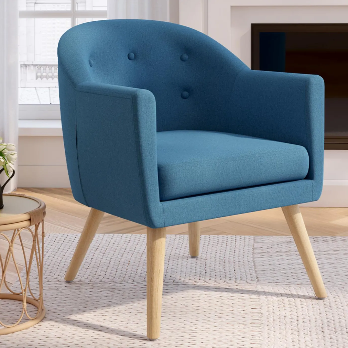Fauteuil scandinave cabriolet bleu