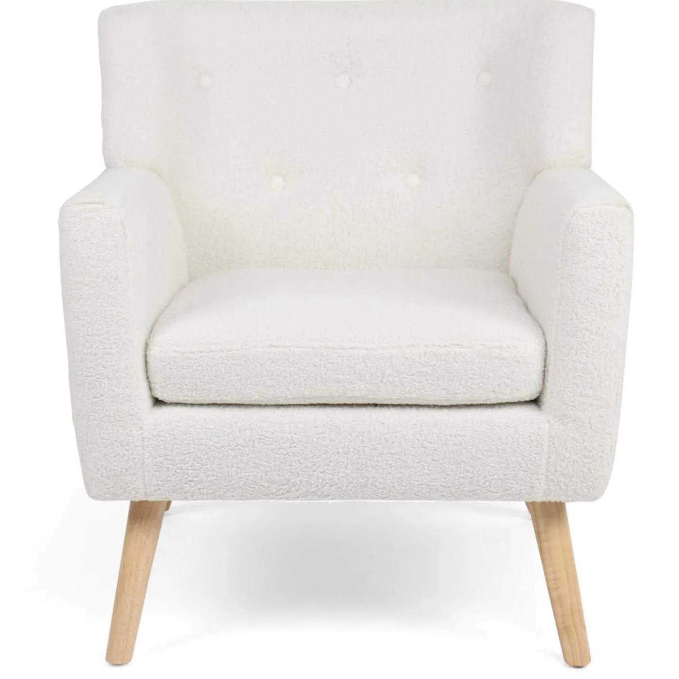 Fauteuil scandinave en tissu bouclette blanc