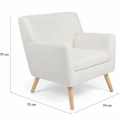 Fauteuil scandinave en tissu bouclette blanc