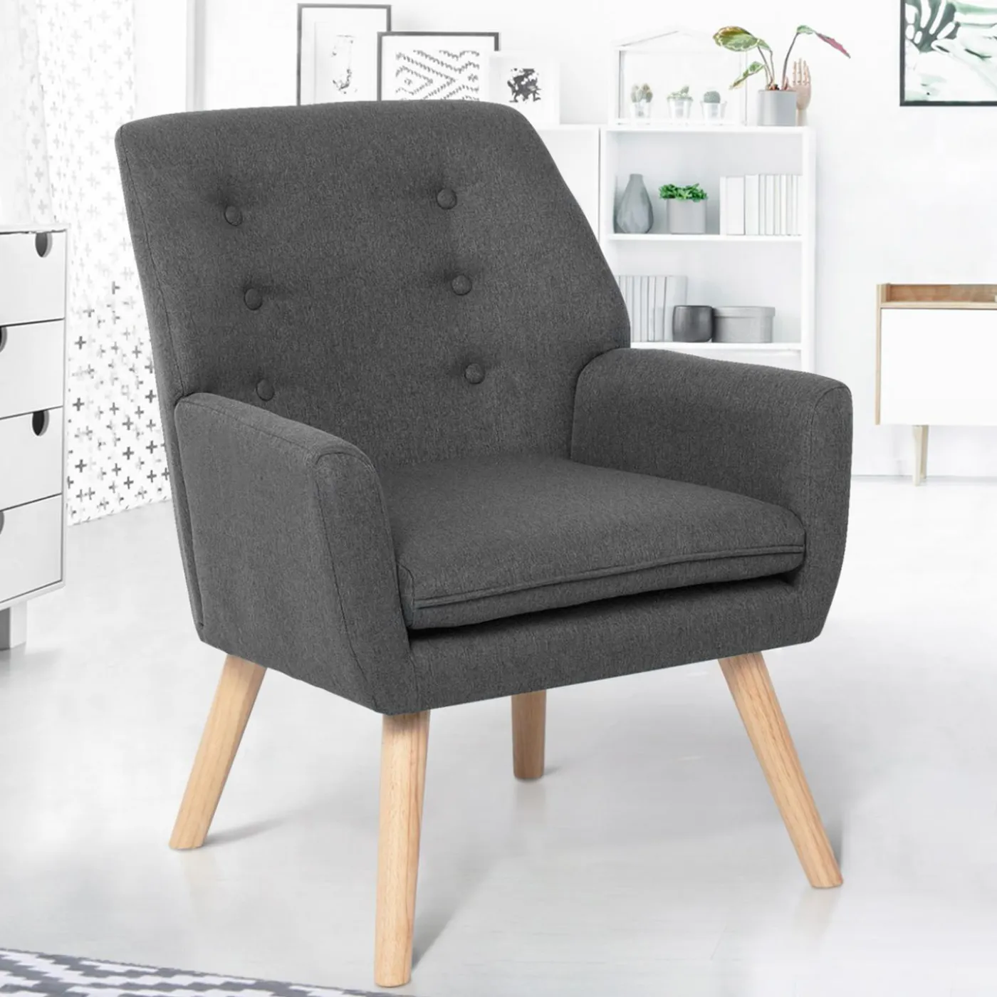 Fauteuil scandinave en tissu gris