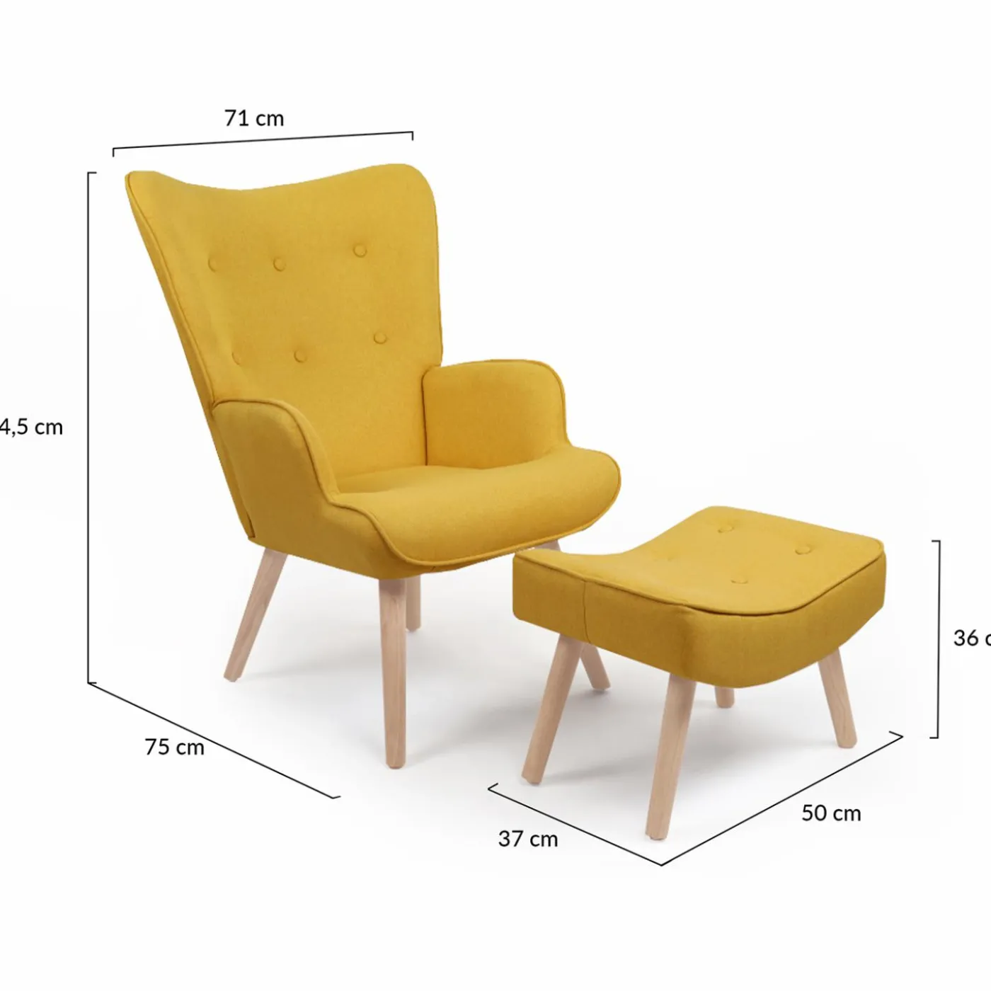 Fauteuil scandinave en tissu jaune