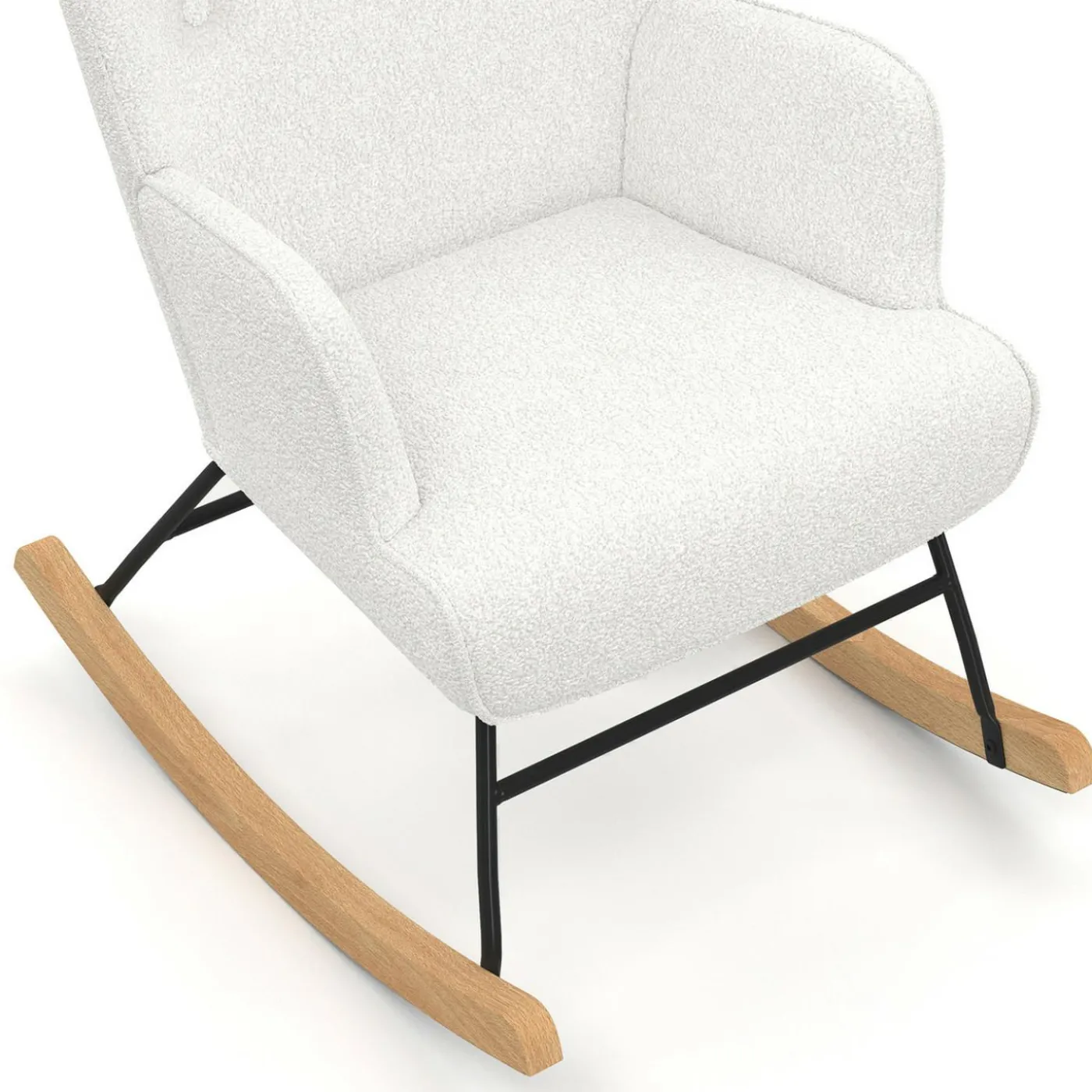Fauteuil scandinave en tissu à bascule bouclette beige