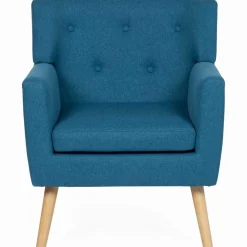 Fauteuil scandinave en tissu bleu canard