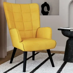 Fauteuil scandinave en velours jaune moutarde