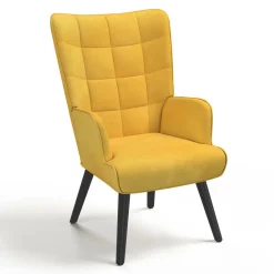 Fauteuil scandinave en velours jaune moutarde