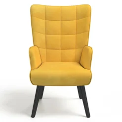 Fauteuil scandinave en velours jaune moutarde