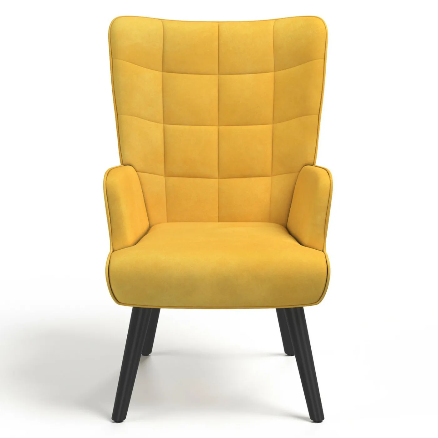 Fauteuil scandinave en velours jaune moutarde