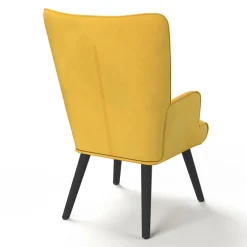 Fauteuil scandinave en velours jaune moutarde