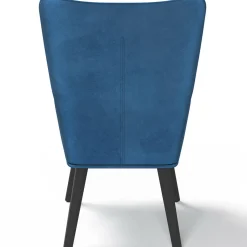 Fauteuil scandinave en velours bleu avec repose-pieds