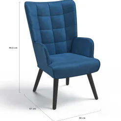 Fauteuil scandinave en velours bleu