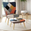 Fauteuil scandinave multicolore imprimé pied de poule avec repose pieds