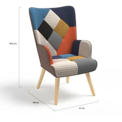 Fauteuil scandinave multicolore imprimé pied de poule avec repose pieds
