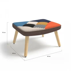 Fauteuil scandinave multicolore imprimé pied de poule avec repose pieds
