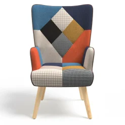 Fauteuil scandinave multicolore imprimé pied de poule avec repose pieds