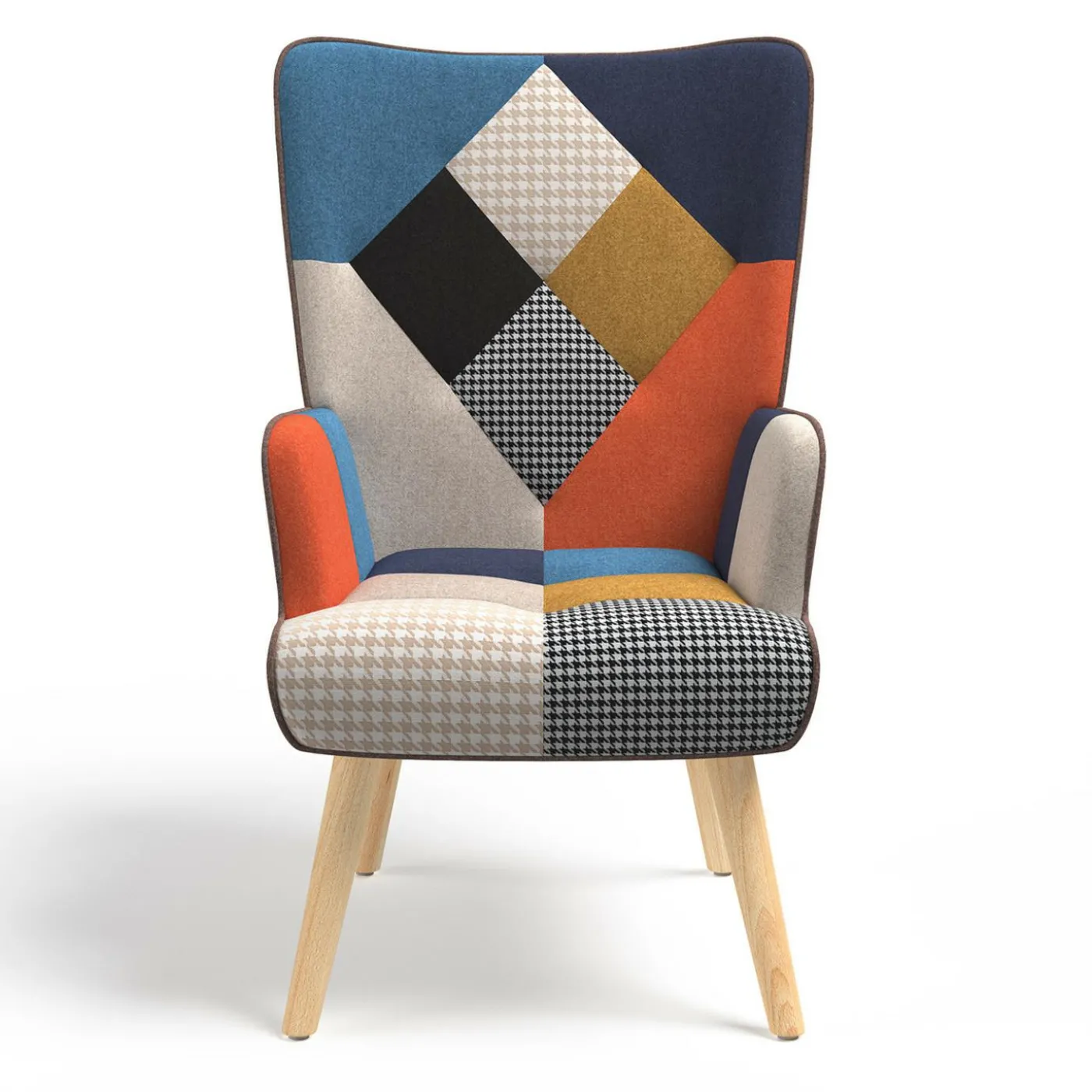 Fauteuil scandinave multicolore imprimé pied de poule avec repose pieds