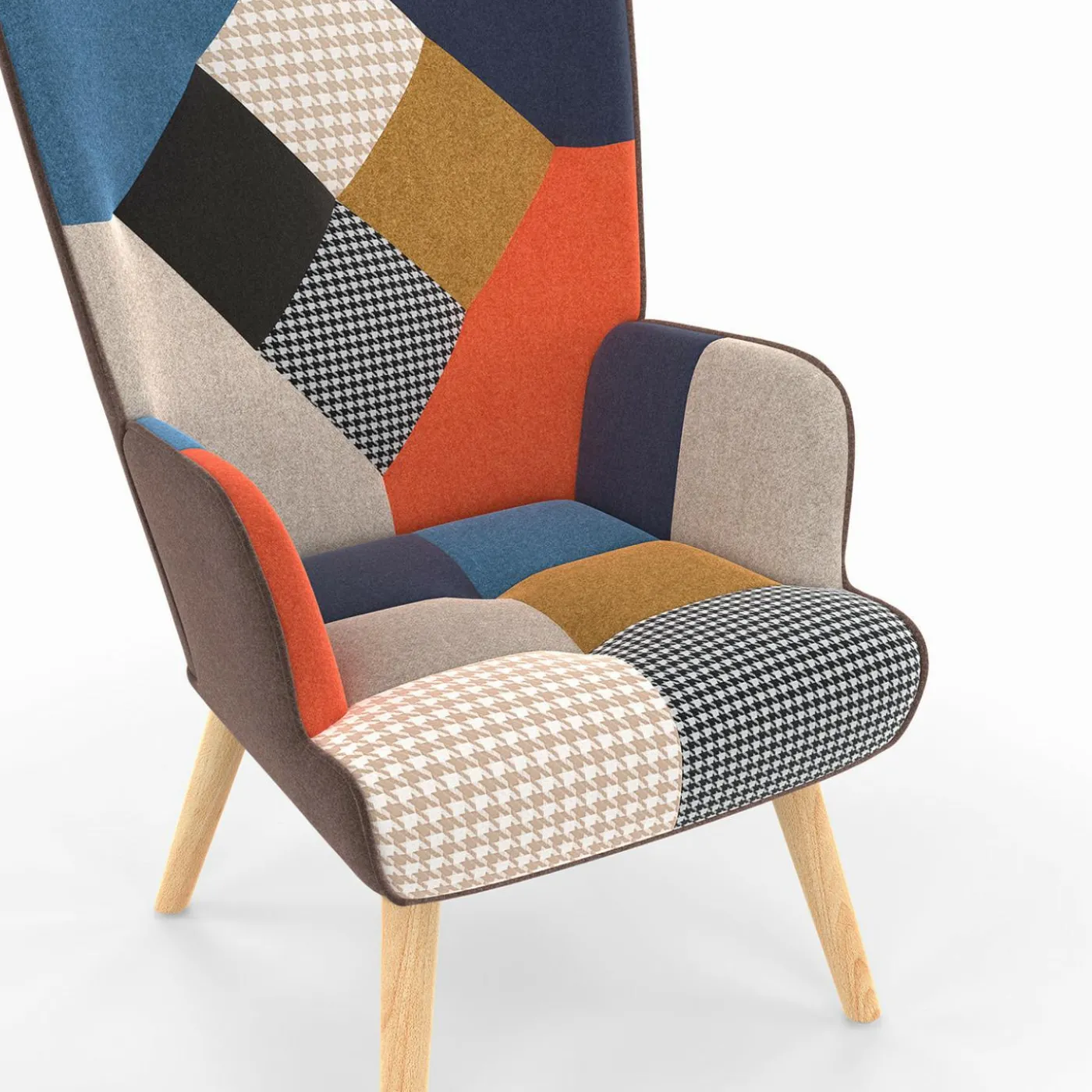 Fauteuil scandinave multicolore imprimé pied de poule avec repose pieds