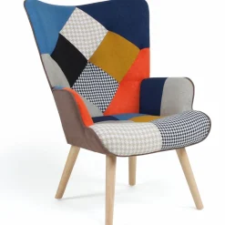 Fauteuil scandinave multicolore et imprimé pied de poule