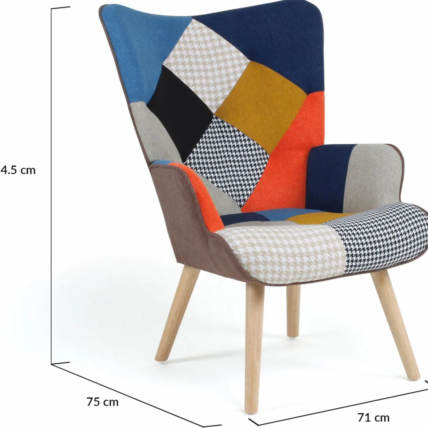Fauteuil scandinave multicolore et imprimé pied de poule