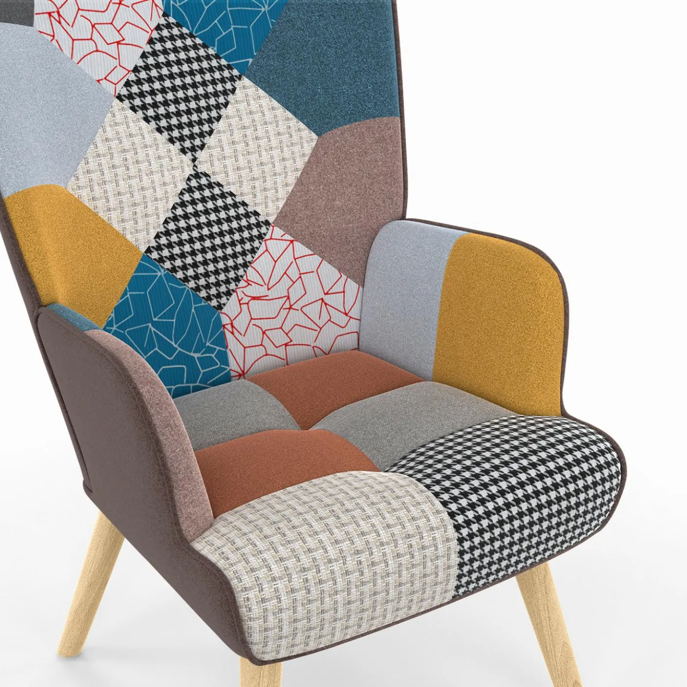 Fauteuil scandinave multicolore avec repose pieds