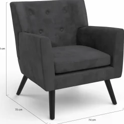Fauteuil scandinave velours gris anthracite