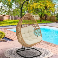 Fauteuil suspendu effet rotin avec coussin écru