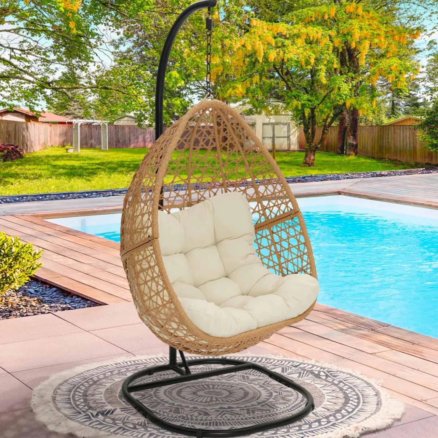 Fauteuil suspendu effet rotin avec coussin écru
