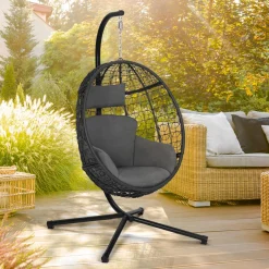 Fauteuil œuf suspendu avec coussins gris