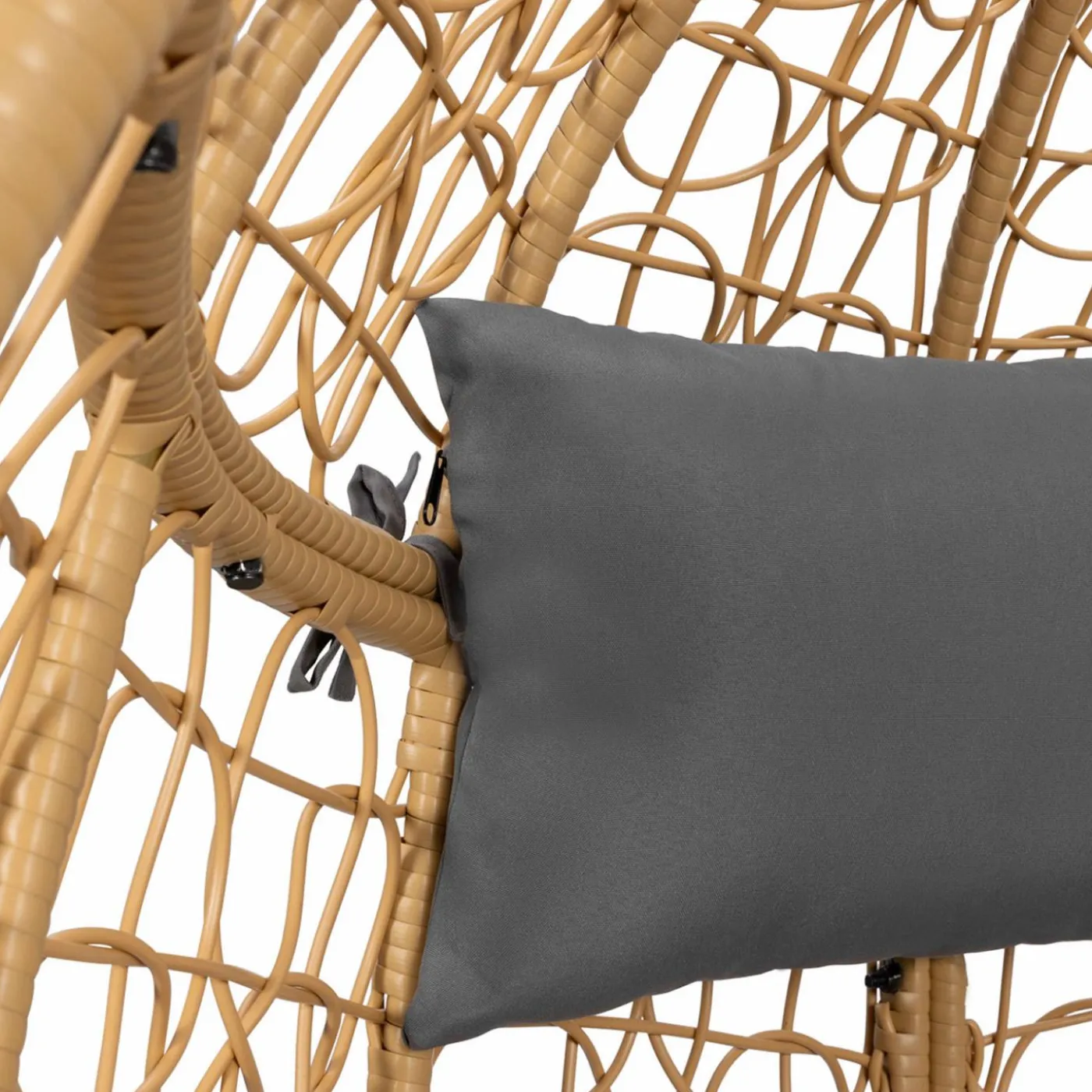 Fauteuil œuf suspendu effet rotin avec coussins gris