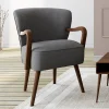 Fauteuil vintage gris avec pieds en bois foncé