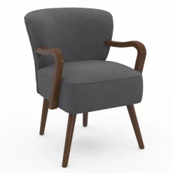 Fauteuil vintage gris avec pieds en bois foncé