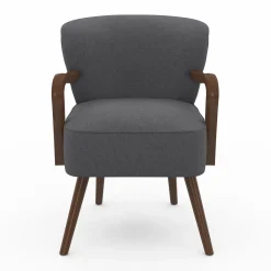 Fauteuil vintage gris avec pieds en bois foncé