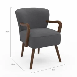 Fauteuil vintage gris avec pieds en bois foncé