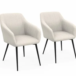 Fauteuils de table en velours côtelé beige : lot de 2