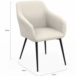 Fauteuils de table en velours côtelé beige : lot de 2