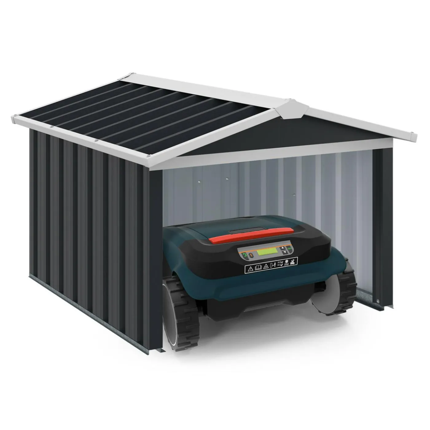 Garage pour robot tondeuse en métal gris anthracite