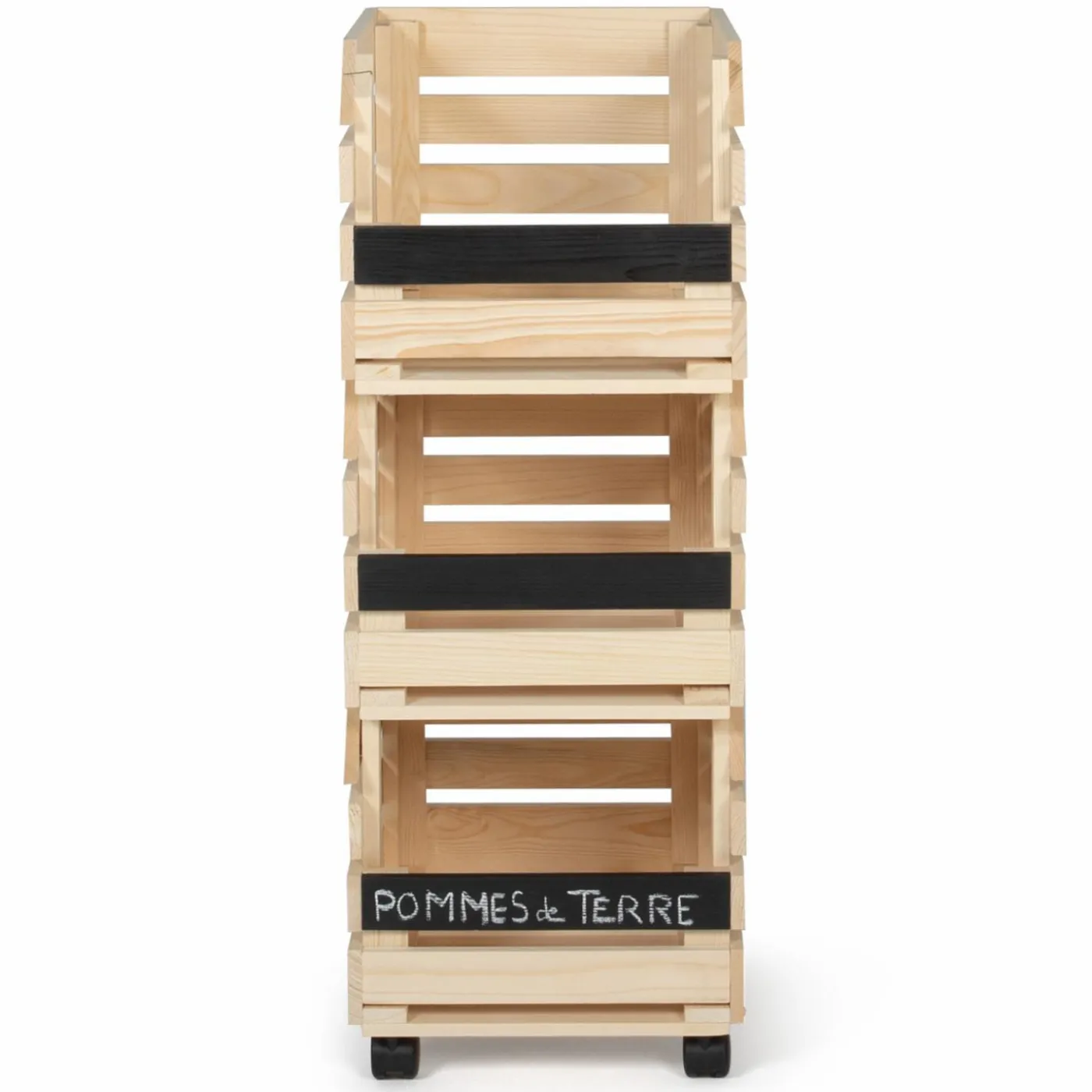 Garde-manger empilable en bois à roulettes