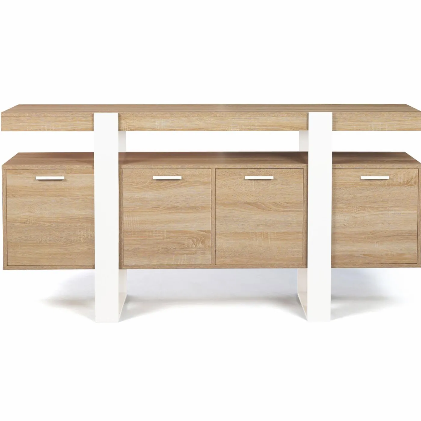 Grand buffet bois et blanc 160 cm 4 portes
