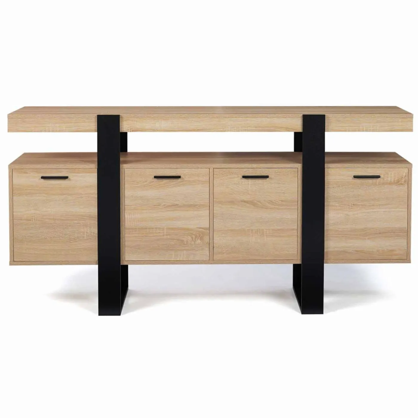 Grand buffet bois et noir 160 cm 4 portes