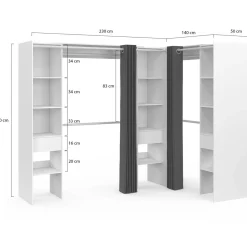 Grand dressing d’angle extensible 230x140x180 cm blanc