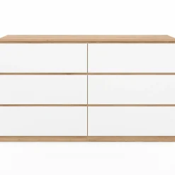 Grande commode 6 tiroirs façon hêtre et blanc