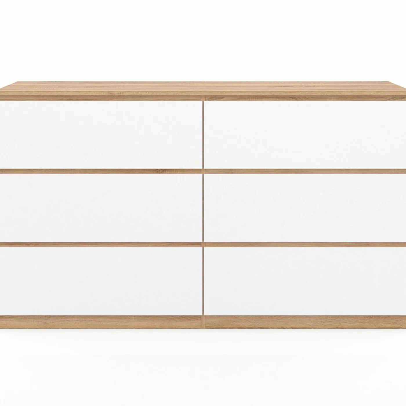 Grande commode 6 tiroirs façon hêtre et blanc