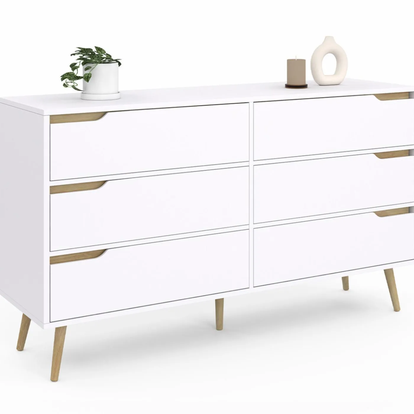 Grande commode blanche scandinave avec 6 tiroirs