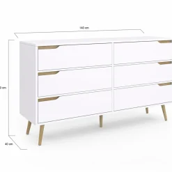 Grande commode blanche scandinave avec 6 tiroirs