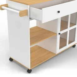 Grande desserte de cuisine avec placard vitré bois et blanc