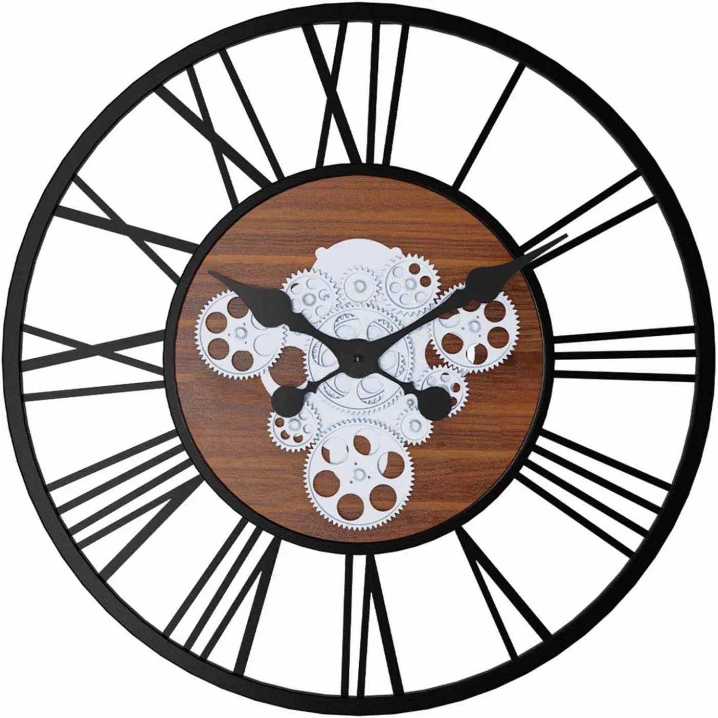 Grande horloge murale industrielle 60 cm avec engrenages