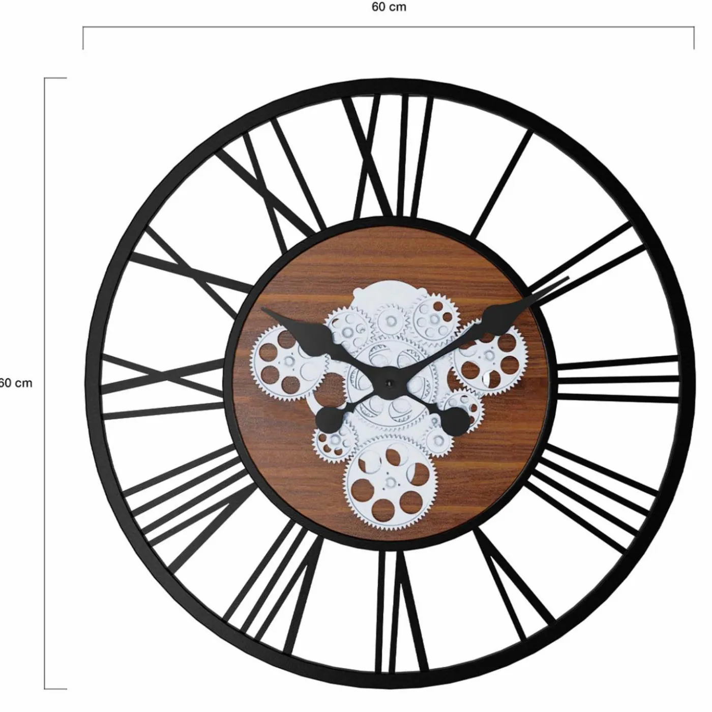 Grande horloge murale industrielle 60 cm avec engrenages