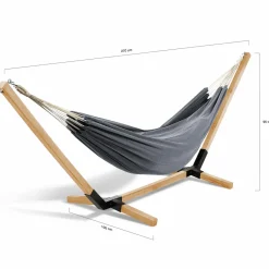 Hamac gris anthracite en toile avec support bois