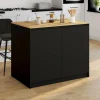Ilot central 110 cm avec tablette relevable rectangulaire bois noir et façon hêtre